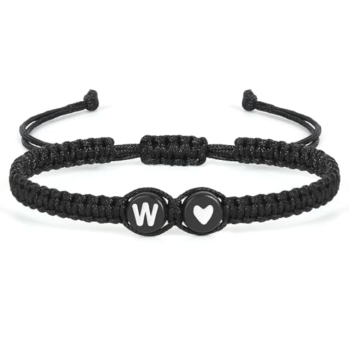 Image of Initial Letter Bracelet for Women Men, Alphabet Handmade Black Adjustable Braid Rope Heart Bracelet, Jewelry Gifts for Daughter Mother's Day Mom Sister