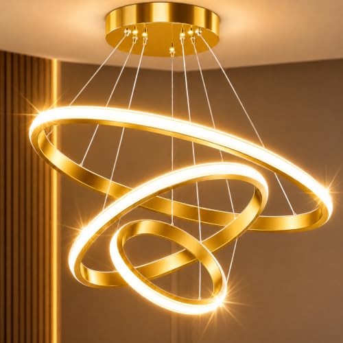 Modern LED Ring Pendant Chandelier for Living Room, Luxury Gold C...