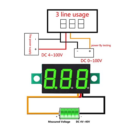 Image of 0.36 inches 3-Wire LED Ultra-Small 0-30V DC Mini Digital Voltmeter Led Voltage Display Red /Blue /Green Three Colors Display (Pack of 3)