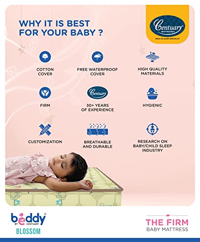 Image of Centuary Mattresses Beddy Blossom,Natural Coir Mattress,Crib Mattress for Baby,SmallMattress for Kids,Firm Mattress for Kids,Baby Cot Mattress | Free Waterproof Protector (140 * 70 * 10 cm)