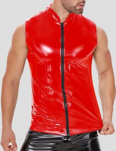 Image of Panegy Men's Liquid Shiny Leather Shirt Jacket Slim Fit Wetlook Party Nightout Club 70s /80s Disco Blouse Tshirt