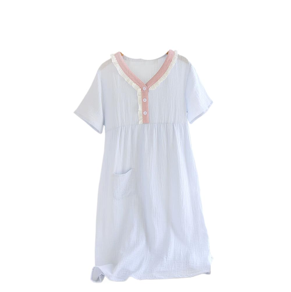 Camicia da Notte Donna - Camicia da Notte Estiva in Doppia Garza di Cotone Gonna Corta da Donna Gonna da Casa Gonna Lunga Stile Carino Abito Ampio