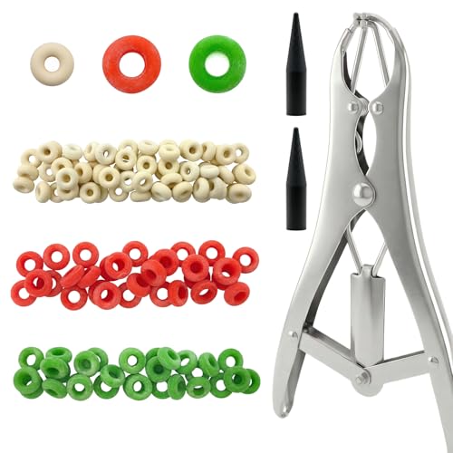 Image of Goat Banding Kit, Livestock Castration Bander with Stainless Steel Expander Pliers, 120Pcs 2 Sizes Castrator Rings and Ring Installation Tool for Goats, Lambs, Calves, Sheep, Piglets