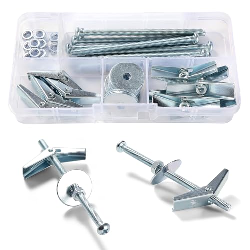 Lyeteung 10 Juegos M4 Anclajes de Palanca, Perno de Palanca de Resorte, Juego de Pernos de Palanca y Tuerca de Mariposa, con Tuercas Hexagonales, Arandelas, para Placa de Yeso
