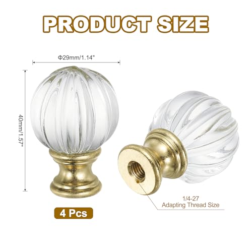 Image of PATIKIL 1 /4-27 Lamp Finial Cap for Lampshade Harp Top, 4Pcs Cap Nut Screw Cap Knob Clear Pumpkin Ball Shaped Crystal Lamp Shade Decoration for Table Floor Lamp, Gold Tone