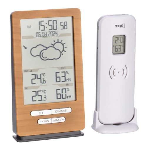 TFA Dostmann Xena 35.1162 Estación meteorológica radiocontrolada, con sensor exterior, temperatura interior y exterior, previsión y humedad del aire, reloj de radio