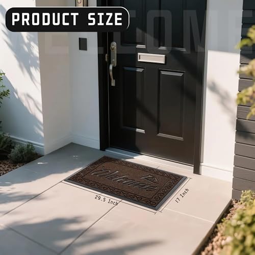 Yimobra Welcome Mat, Heavy Duty Sturdy Door Mats for Home Entrance Outdoor Indoor, Front Doormat for Outside Patio Floor Entry Porch Garage Office, Waterproof, Low Profile, 29.5x17, Coffee
