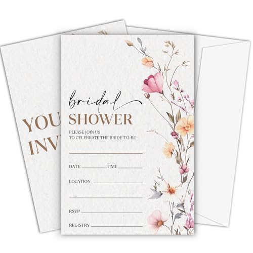 Fbitey Boho Bridal Shower Invitations Spring Floral Invites with Envelopes 4x6 Set of 25 Invite Card for Wedding Shower Newlyweds Party Favor & Decorations-A03