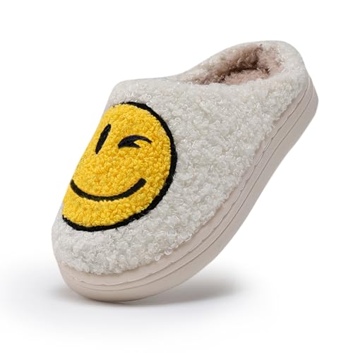 COVS Cute Kids Slippers for Girls Boys Soft Plush Happy Face Slippers Non-Slip Warm House Slippers Little Kids Slippers Indoor OutdoorYellow 28/29