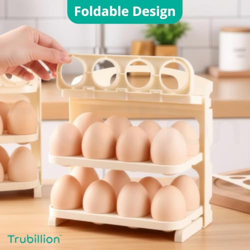 Image of EggFold Stackable 3 Tier Foldable Egg Tray, 24 Egg Storage, 8 Slots Per Layer, Space-Saving Organizer Basket Tray for Fridge Side Door, Tabletop & Cabinet, BPA-Free, Durable, Freezer Safe