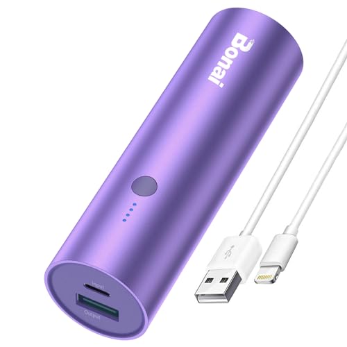 BONAI Portable Charger Power Bank 5000mAh (Ultra-Compact)(Aluminum)(Travel) External Backup Battery Pack High-Speed Output Compatible with iPhone 14 13 12 11 Android Phone and More - Purple