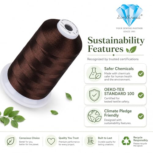 Image of Simthread 5000M 40WT Polyester Embroidery Thread, Dark Brown 058 | 5000M 40WT polyester thread feeds smoothly for machine embroidery, monograms, logos, patches and quilting.