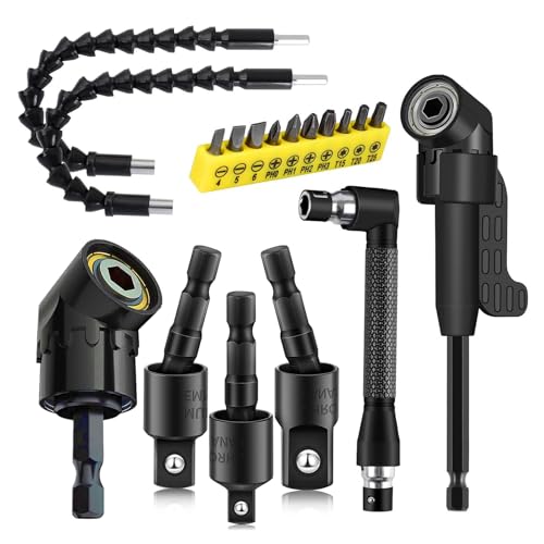 Image of 18Pcs Flexible Drill Bit Extension, Include 3Pcs Rotatable Socket Adapter 2Pcs 105 Right Angle Drill Attachment 10 Short Screwdriver Bits 90 Angled Bits and 2 Bendable Extension Tool