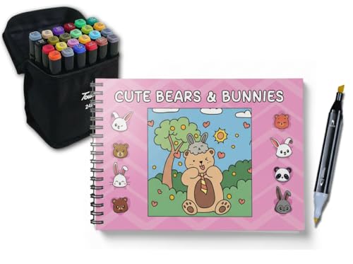 Kit Canetinhas 24 Cores Ponta Dupla + livro