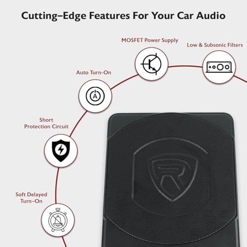 Image of Rockville SS10P 800W Slim Under-Seat Active Car /Truck Subwoofer, Built-in Amp, Wired Remote Bass Knob, Cast Aluminum, for Car Audio Upgrades | 800W Peak, 200W RMS, Slim Active Enclosure, Metal Bass Remote, High Level Inputs, Auto Turn-On, Cast Aluminum Housing