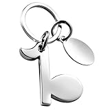 placa 4x4 cega Para hombre y mujer SILBERKANNE Llavero con diseño de nota musical con placa, 8 x 4 cm, bañado en plata