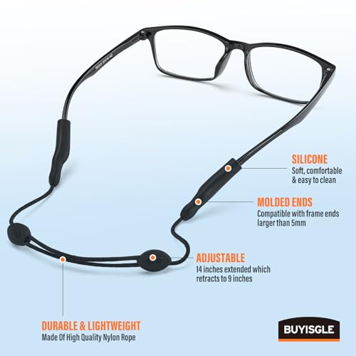 Image of Buyisgle Eye Glasses Holder Strap - Adjustable Sunglasses Straps Cords for Men Women - Eyeglass Holders Around Neck - Eyewear String Lanyard Retainer -2PCS(14in Black (Pack of 3)