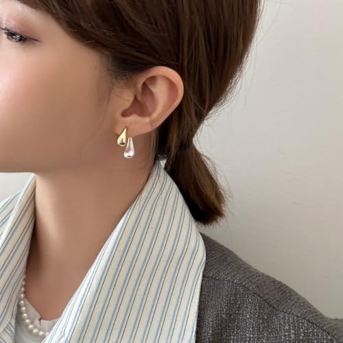 Gold Silver Double Bean Drop Earrings, Mixed Metal Two Tone Dangle Earrings for Women, Front and Back Drop Earrings Dangling with S925 Sterling Silver Post for Gift3