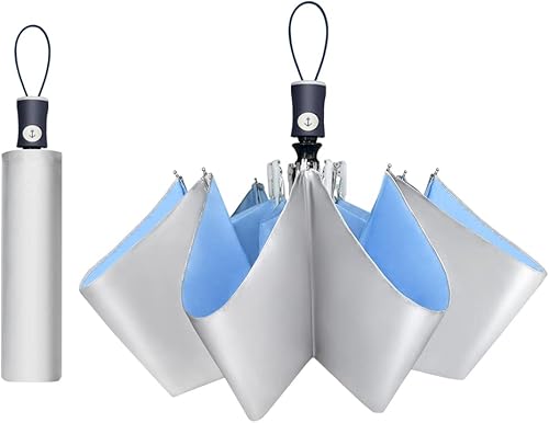 Cuby Paraguas de viaje plegable compacto con protección UV, paraguas de viaje plegable y apertura automática para resistente al viento, a la lluvia