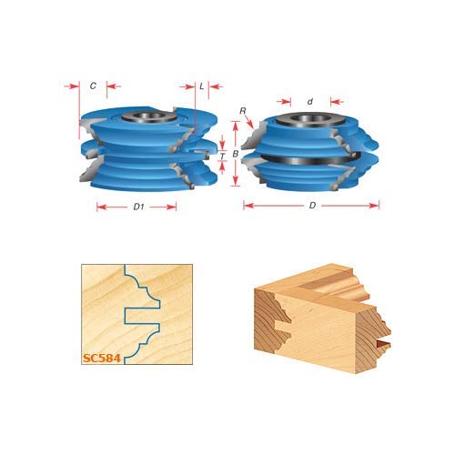 Amana Tool - SC584 2Piece Carbide Tipped 3-Wing Stile & Rail Bead & Cove Cabinet Door 3-9
