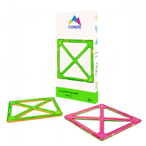 CONDIS Magnetische Bausteine Erweiterungsset X-förmiges Super Quadrat 6 Stück Magnetbausteine Magnetspielzeug Magnetspiele für Kinder Geschenk ab 3 4 5 6 7 8 Jahre Junge Mädchen