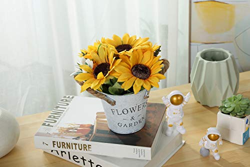 Angeluu Artificial Sunflower Pot, Fake Bonsai Plants In Metal Potted, Silky Artificial Flowers For Stage Garden Wedding Windowsill Décor, Sunflower-B #TOP6