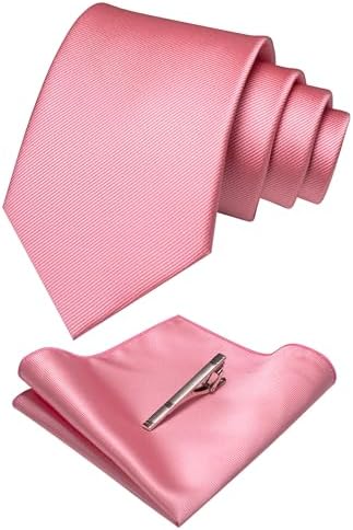 JEMYGINS Solid Color Formal Necktie and Pocket Square Tie Clip Sets for Men