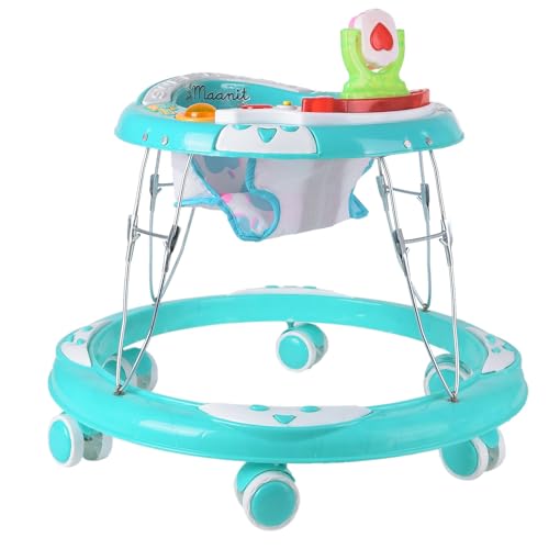 Maanit Walker with Foldable, Cushion Seat | Activity Walker for Baby with Musical Toy Bar | Walker Babyboys Girls (Sky Blue)