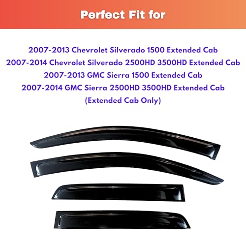 Image of KPY Rain Guards for 2007-2013 Chevrolet Silverado /GMC Sierra 1500 Extended Cab, Out-Channel Window Visor Vent Deflector, Truck Accessories 2007-2014 Chevy Silverado /Sierra 2500HD 3500HD (Extended Cab)