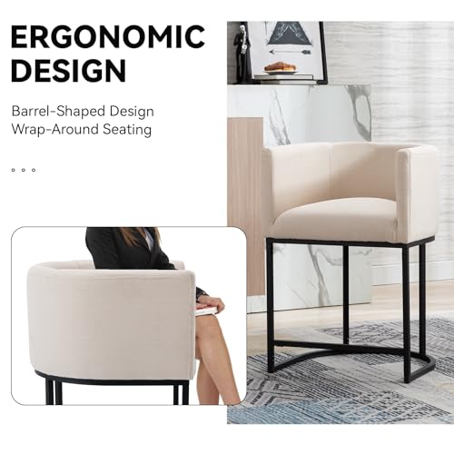 RIVOVA Contemporary Cream Linen Bar Stools Set of 4, 24" Upholstered Fabric Counter Height Barstools Kitchen Counter Island Stools with Screwed Together Black Metal Base