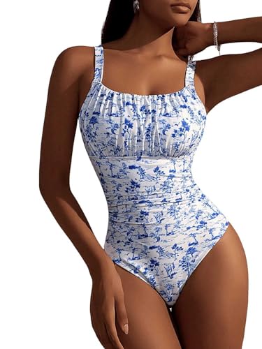 Women's Boho Floral Print One Piece Swimsuit Y2K Bathing Suits Swimwear Beachwear