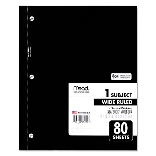 Mead Single Subject Notebooks, Wide Margin/Rule, 8 X 10-1/2, We, 80 Sheets/Pad #TOP1