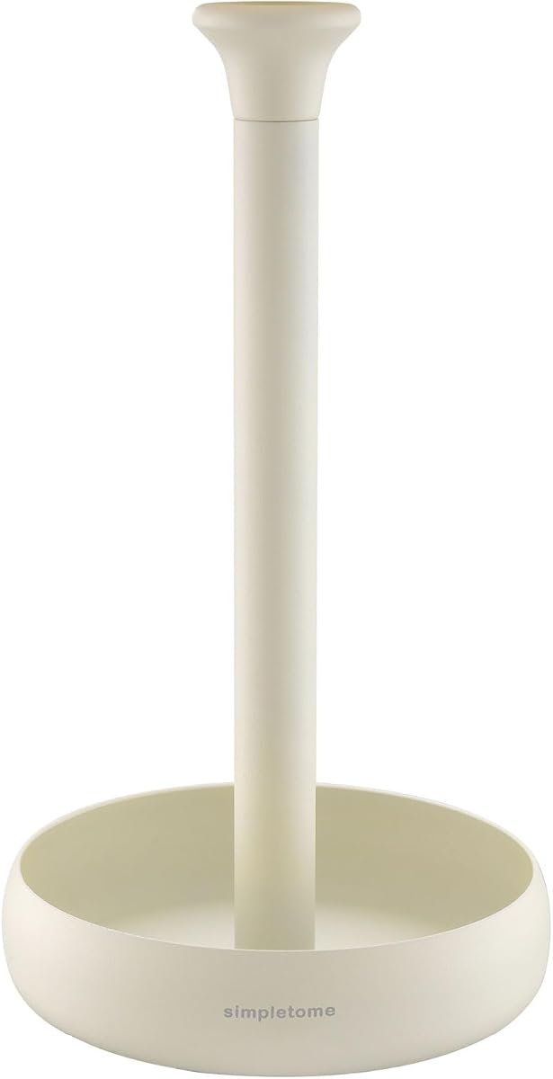 Paper Towel Holder Stand Won’t Unravel Powder Coating (Matte Cream) | keep rolled up | weighted base, tip-proof | windproof, no rust | non-slip silicone | simple to move | for kitchen countertop