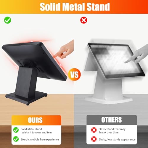 Image of 19 Inch 16:10 Touchscreen POS Monitor, LED Backlit 10 Points Multi-Touch HDMI VGA, 1440 x 900, True Flat Seamless Water & Dust Proof Front Screen, for Office, Retail, Restaurant, Bar, Gym, Warehouse