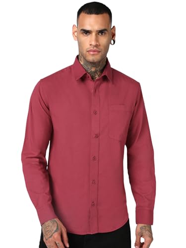 Image of Bewakoof Mens Solid Regular Fit Full Sleeve Collar Cotton Linen Blend Shirt
