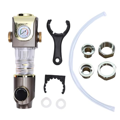 TICFOX Filtre à eau à sédiments rotatif 8 T/H Système de pré-filtration à contre-lavage réutilisable pour toute la maison Préfiltre 1/2 avec manomètre autonettoyant