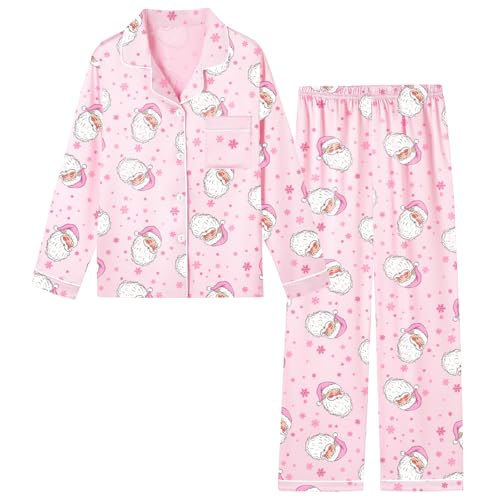Image of Schbbbta Girls & Women Satin Pajamas Set, 2Piece Silk Nightwear Button-Down Sleepwear for Teen Kids, 3 Years - Women XXL