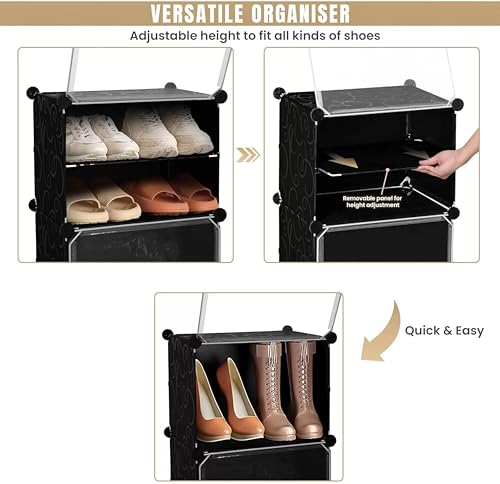 Image of Oumffy Premium Modular Plastic Shoe Rack for Home | ๐ ๐๐๐๐๐
Shoe Rack with 3 Doors, Hook Holder for Home Storage Organizer with Metal Door Frame to Cover Chappal Slipper Sandals Shoes - Black