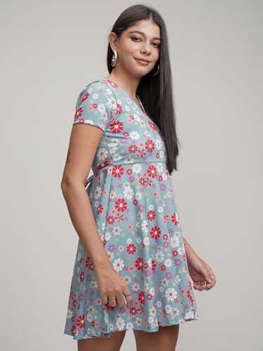 Image of Tokyo Talkies Womens Elegant Flared Sleeve Playful Mini Dress | Flowy | Feminine Silhouette for Effortless Grace | Floral Print | Dress for Women | Women Dress | Stylish Women Dress