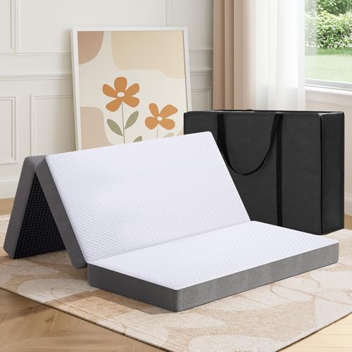 Image of MASVIS Trifold Mattress, 6 Inch Memory Foam Foldable Mattress with Washable Cover, Tri-Folding Floor Bed for Camping, Twin XL
