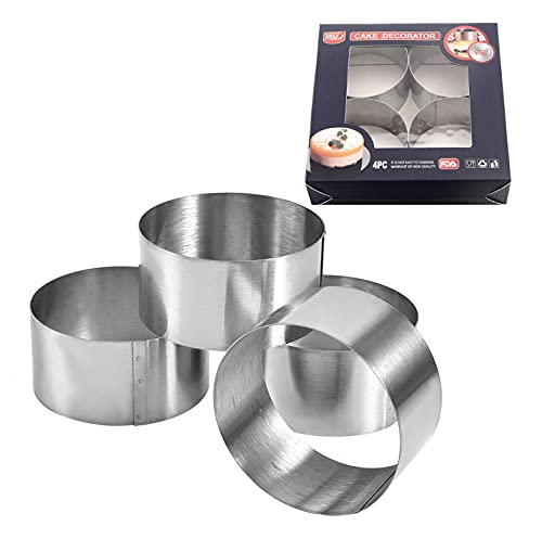 Cercle a Patisserie,4 PCS Mousse Anneaux en Acier Inoxydable Moule à Gâteau Rond Moules à Gâteau au Fromage Mini Anneaux de Cuisson pour Crumpet...