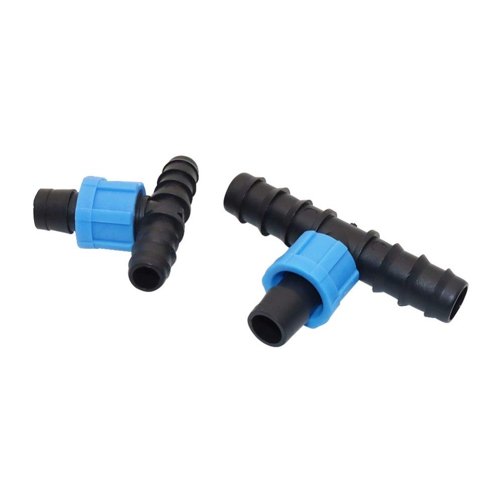 Schnellanschluss Gartenschlauch 16mm Drip Tape-T-Anschluss Tropfbewässerung Fittings Gewächshaus Gewindeverschluss Schlauchverbinder 50 Stk (Color : Black, Diameter : DN16 to 17mm)