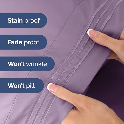 Image of King Size 4 Piece Sheet Set - Ultra Soft & Cooling Sheets - Lilac | Fits 8 Inch to 16 inch Mattress, Wrinkle Free & Fade Resistant with Deep Pockets, Breathable, Comfy Hotel Luxury Bedding