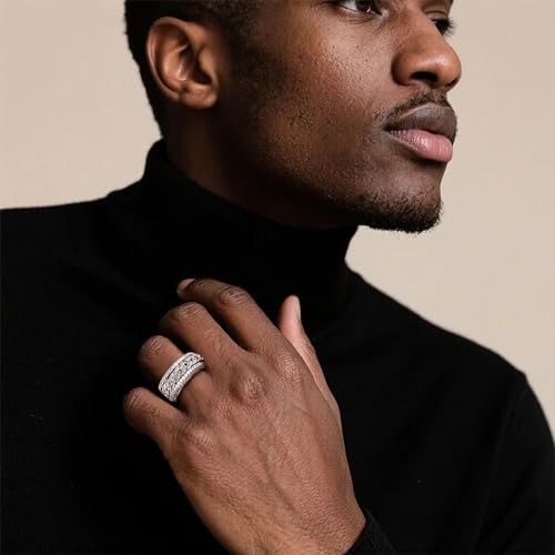 Iced Out Rings for Men, 24MM Large Simulated Diamond Mens Wedding Band 14K White Gold Plated Full 5A CZ Hip Hop Ring Chunky Bling Cluster Men's Pinky Rings Rapper Jewelry Gift 7-10US4