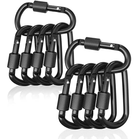 Emoly 10 Pack Locking Carabiner Clip D Shape Spring-Loaded Gate Aluminum Keychain Gate Buckle for Home, Rv, Camping, Fishing, Hiking, Traveling and Keychain - Black Cover