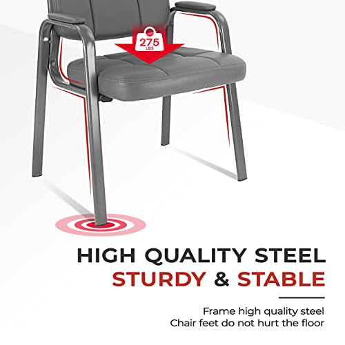 Image of CLATINA Classic Reception Chair with Padded Armrests and Sturdy Steel Frame, Ergonomic Guest Chair for Office Conference Waiting Meeting Room, Grey (1 Pack)