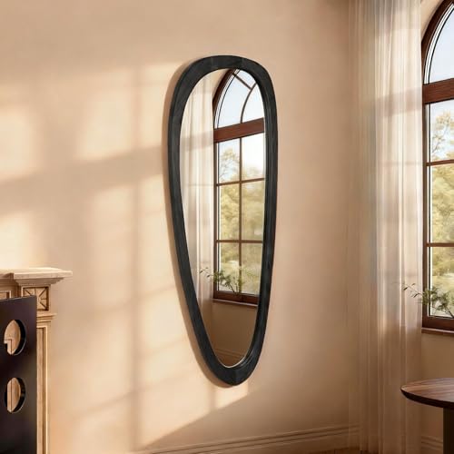 Image of Irregular Wall Mirror, 60 inchx22 inch Full Length Mirror with Wood Frame, Large Asymmetrical Wall Mirrors for Living Room Entryway, Bathroom, Mid Century Modern Decor (Black)