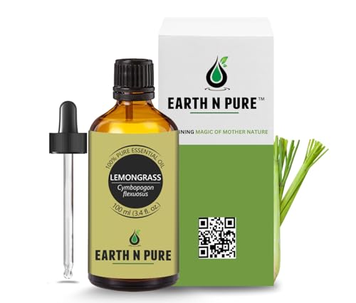 Image of Earth N Pure Lemongrass Essential Oil | Steam Distilled | for Home Diffuser, Skin & Hair Care | with Glass Dropper -100 ML