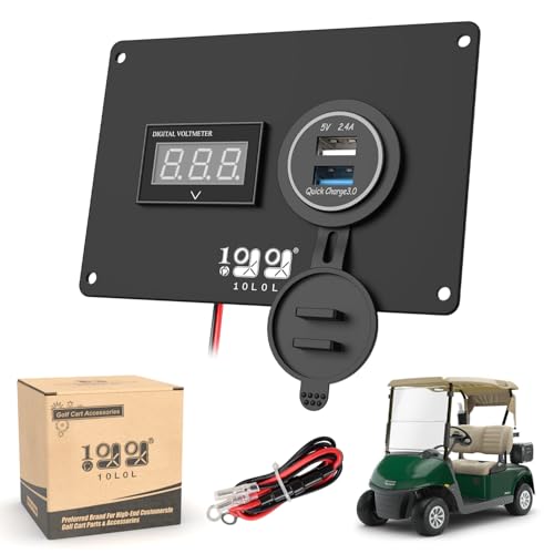 10L0L Club Car DS Electric Golf Cart Dash Panel 2-in-1 Multifunction with LED Digital Voltmeter & 12V 3.0A Fast Charge Dual USB Socket