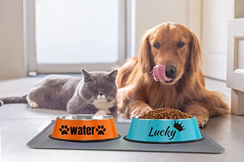 Personalisierte Katzennäpfe, 2 Stück - Edelstahl, Katzennäpfe für Futter und Wasser, 200 ml, Rutschfest, Individueller Namenszug